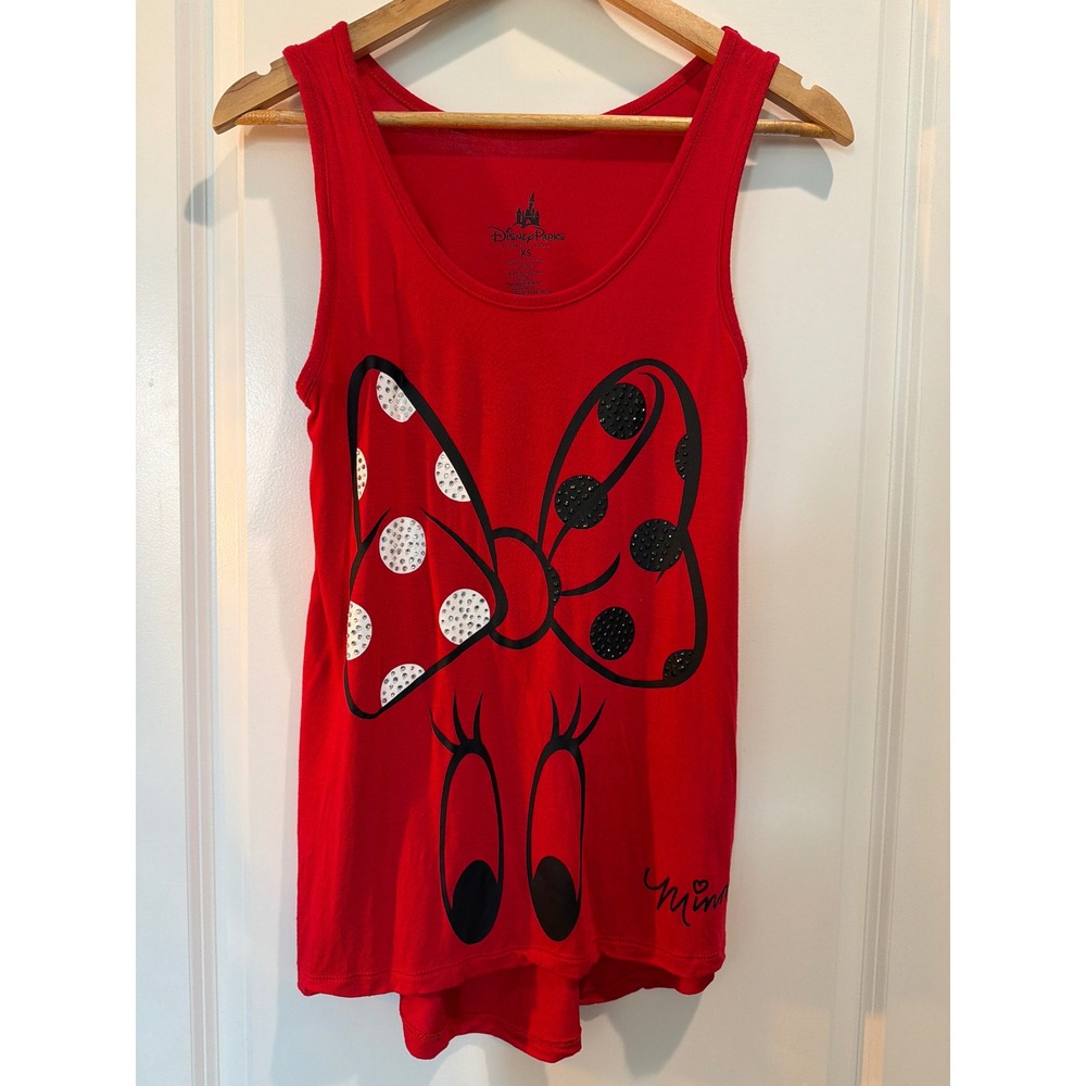 Disney Parks Minnie Mouse Red Rhinestone Bow Tank Top High Low Hem Womens XS